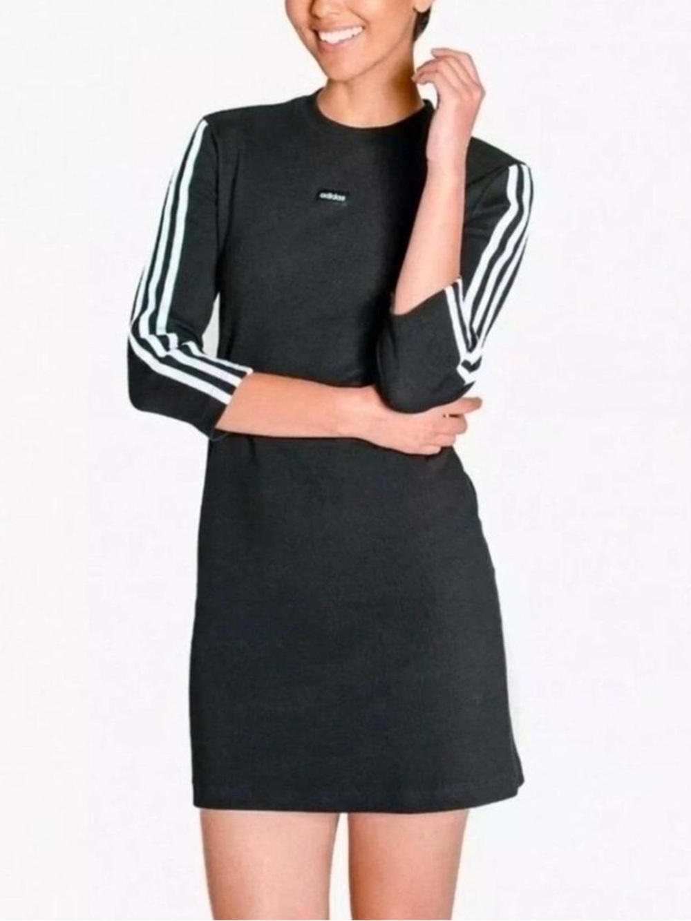 Adidas Black Moment Dress Ribbed Sporty Mini Dress Medium